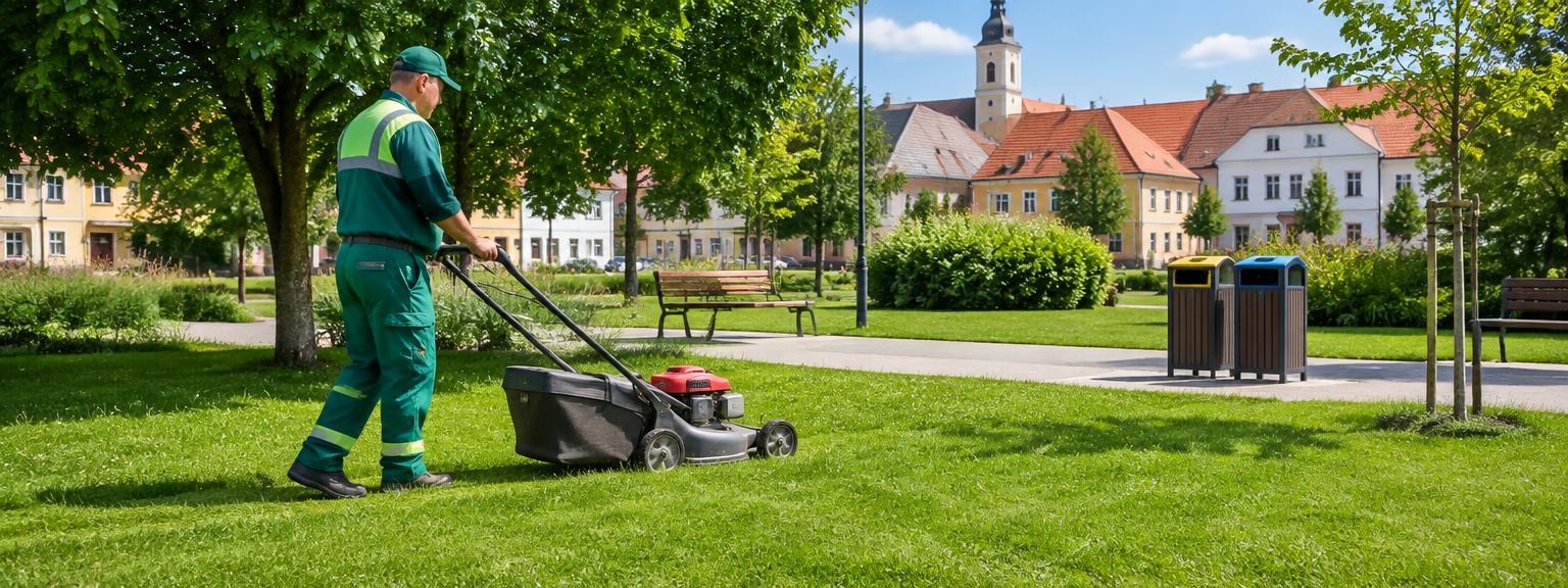 Údržba zeleně v čistém městském parku — městské služby